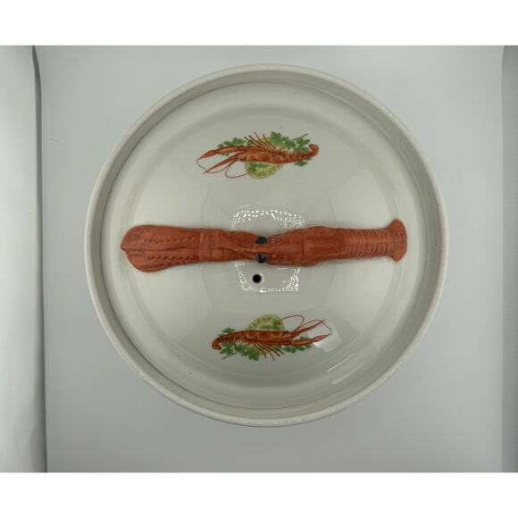 RARE French Hand Painted Crock Dish Porcelaine de France Mid Century Seafood - Picture 3 of 10